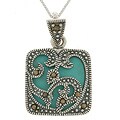 Glitzy Rocks Sterling Silver Marcasite Turquoise Square Pendant