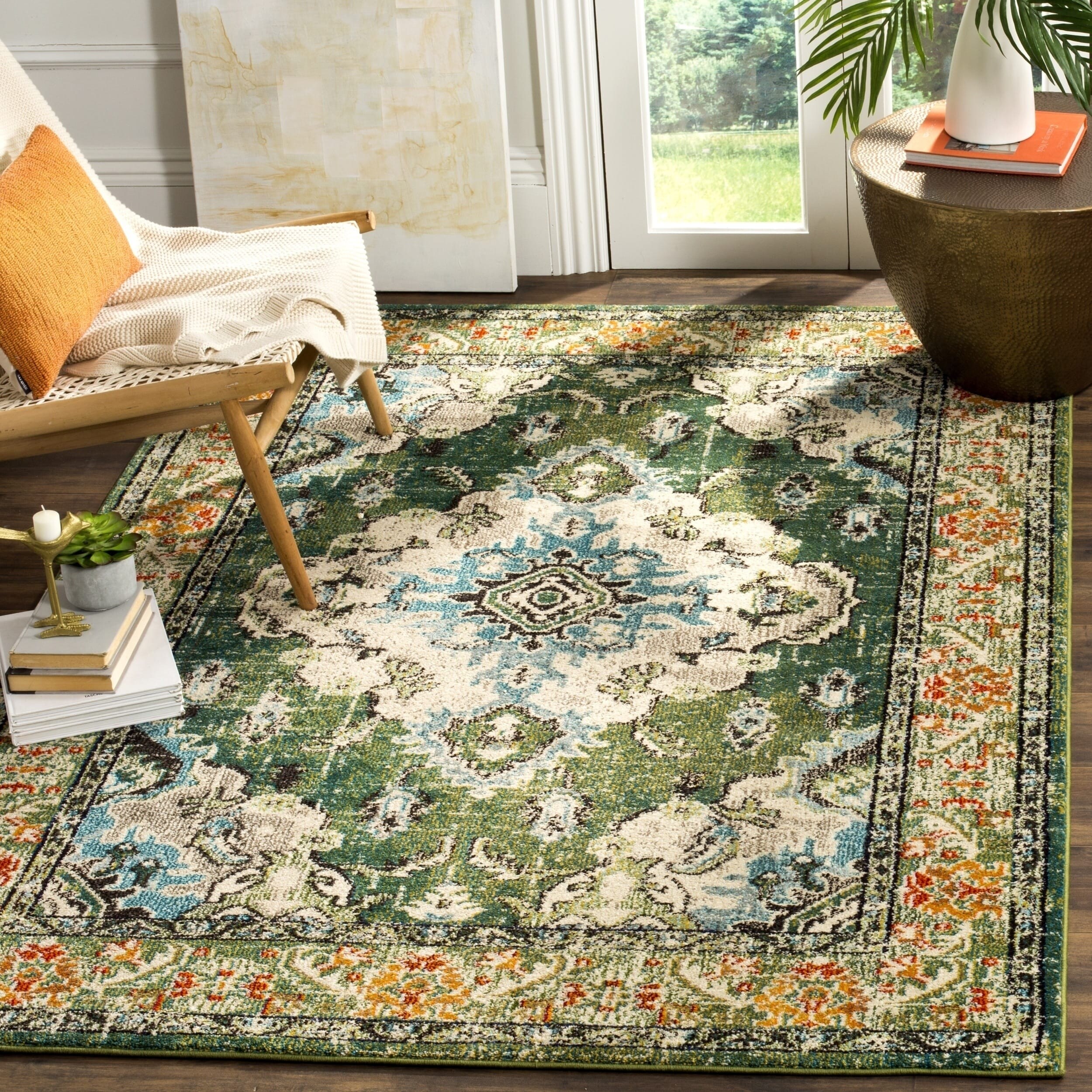 The Curated Nomad Bernal Bohemian Medallion Forest Green Rug - Bed