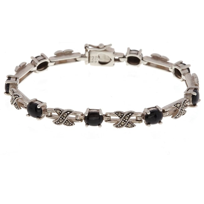Glitzy Rocks Sterling Silver Marcasite X And O Onyx Bracelet Glitzy Rocks Sterling Silver Marcasite X And O Onyx Bracelet