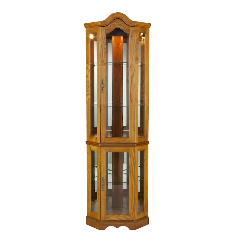 SEI Furniture Sebbar Oak Lighted Display Curio Cabinet
