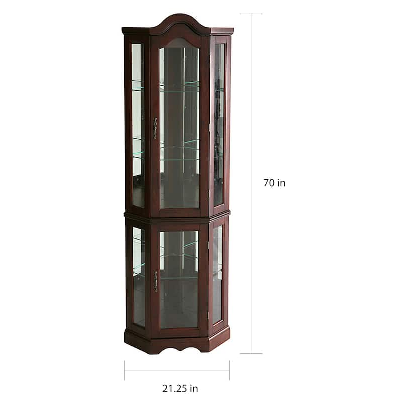SEI Furniture McCoy Mahogany Lighted Display Corner Curio Cabinet