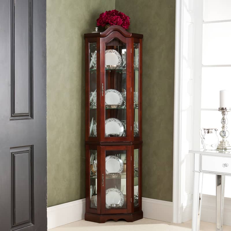 SEI Furniture McCoy Mahogany Lighted Display Corner Curio Cabinet
