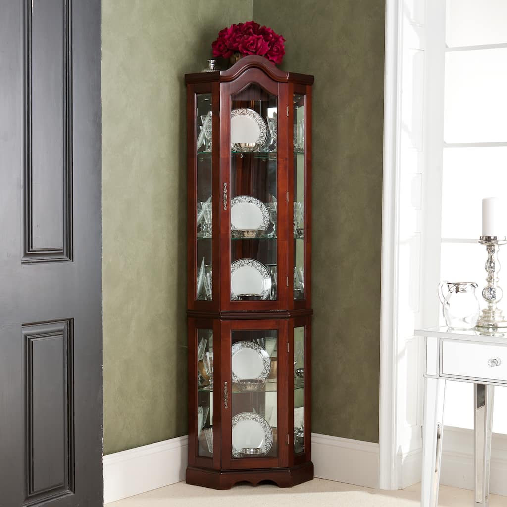 SEI Furniture McCoy Mahogany Lighted Display Corner Curio Cabinet
