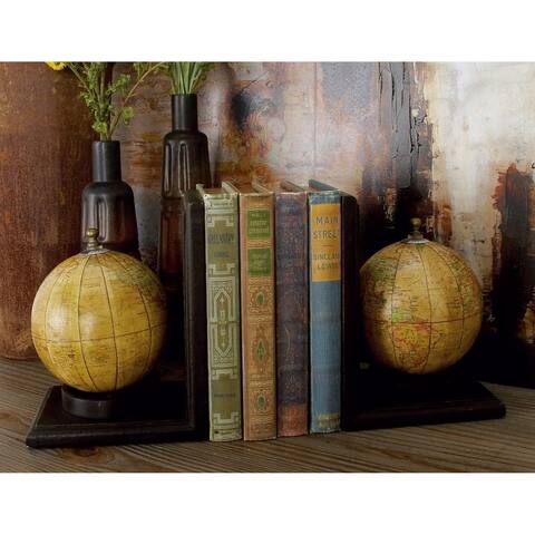 Brown Mango Wood Rustic Bookends Globe (Set of 2) - 6L x 5W x 8H