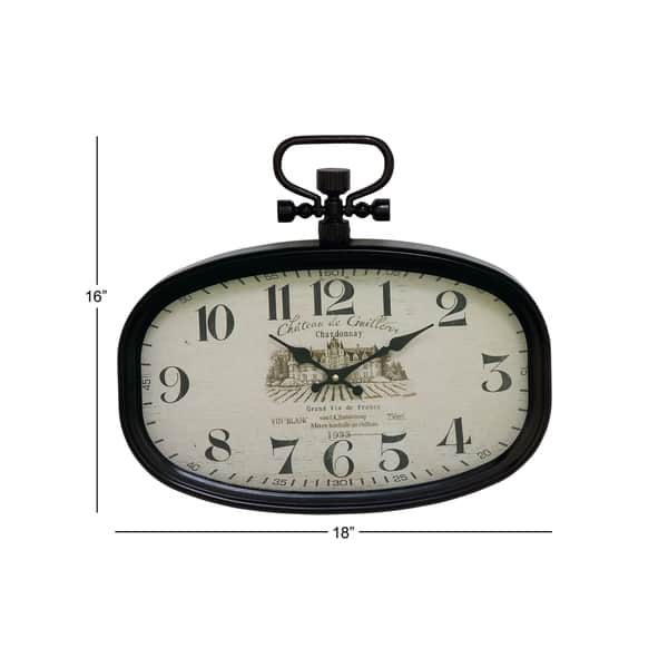 dimension image slide 1 of 2, Black Iron White Face Vintage French Farmhouse No. Oblong Wall Clock