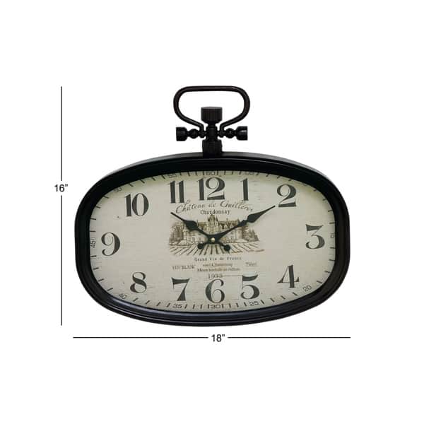 dimension image slide 2 of 2, Black Iron White Face Vintage French Farmhouse No. Oblong Wall Clock