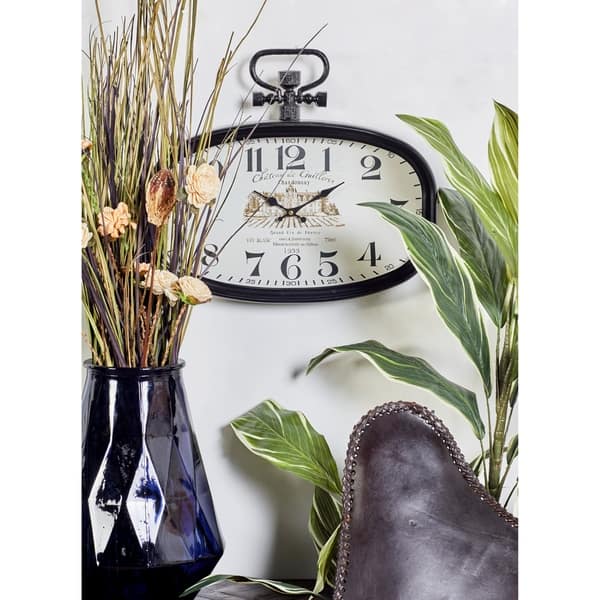slide 2 of 8, Black Iron White Face Vintage French Farmhouse No. Oblong Wall Clock
