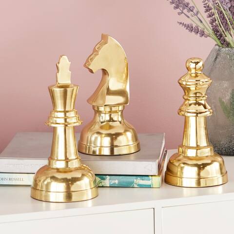 Gold Aluminum Chess Sculpture with Knight, Queen and King (Set of 3) - S/3 4"W, 9"H