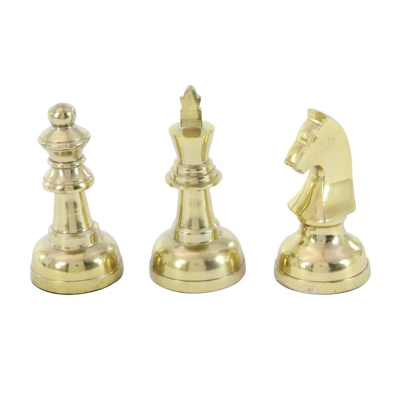 Gold Aluminum Metal Chess Decorative Sculpture with Knight, Queen and King (Set of 3)