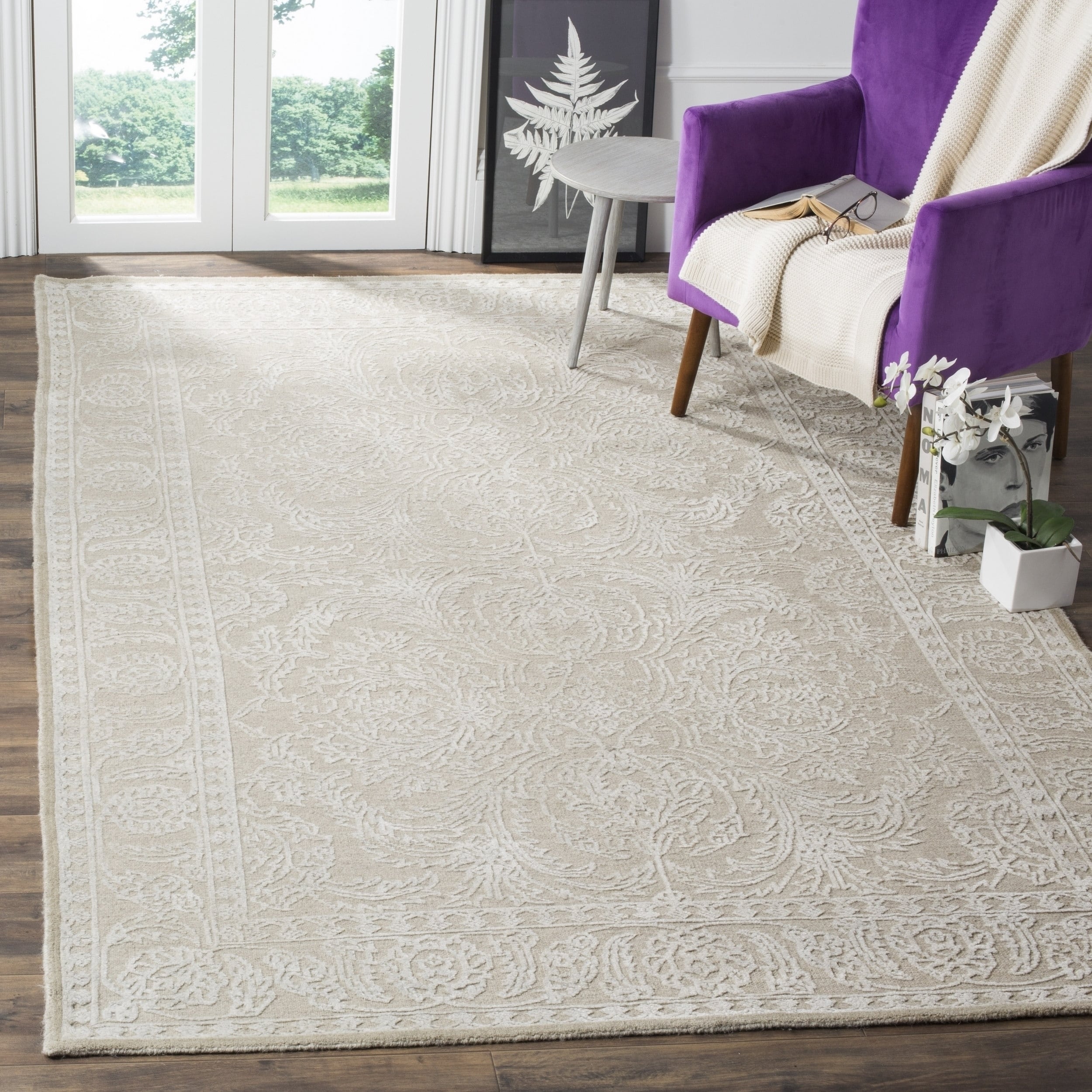 Safavieh Chester Hand-knotted Natural/ Off-white Wool/ Bamboo Silk Rug 8'  x 10' Bed Bath  Beyond 21072950