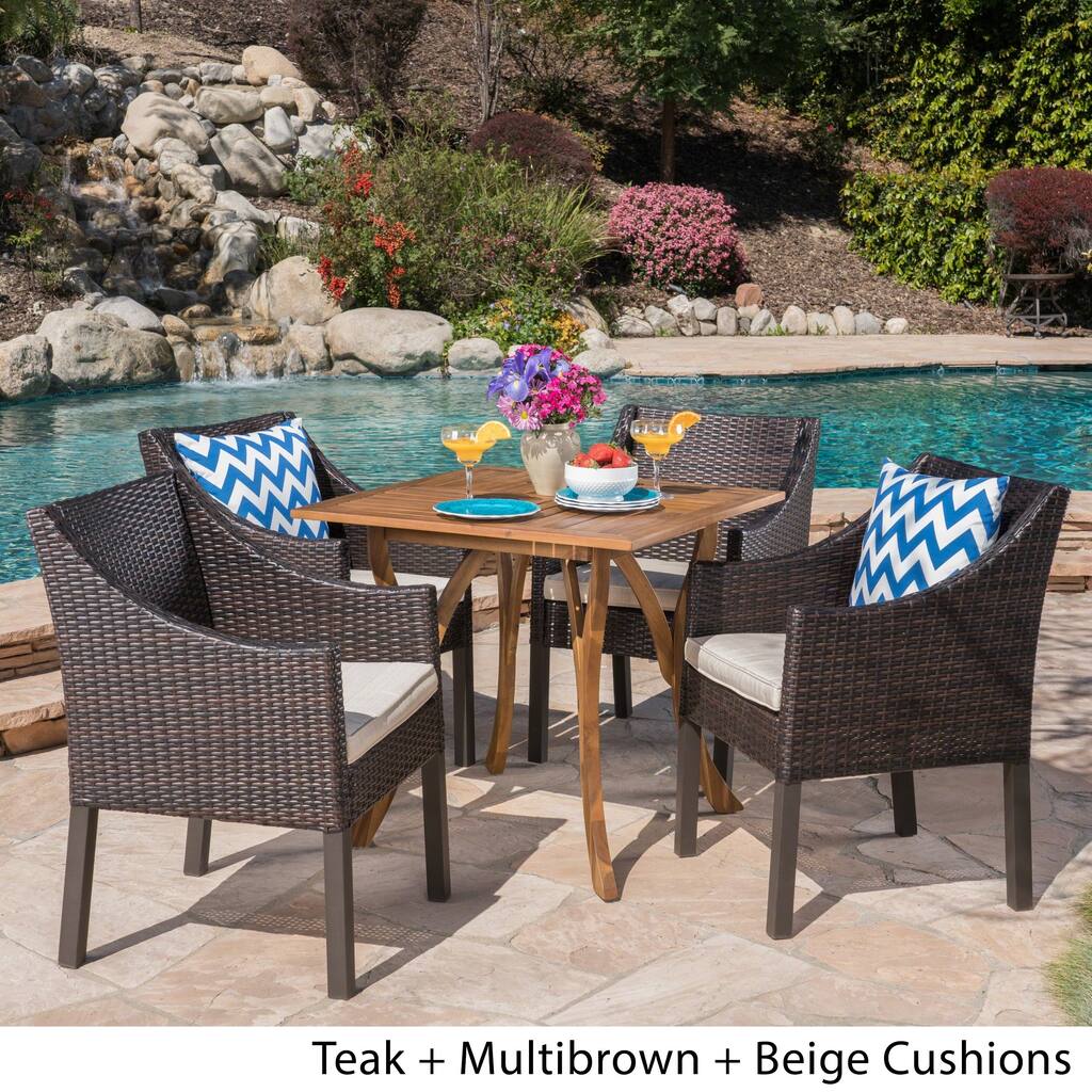 Parma Outdoor 5 Piece Acacia Wood/ Wicker Dining Set by Christopher Knight Home