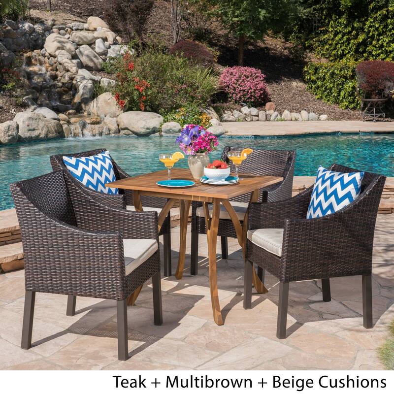 Parma Outdoor 5 Piece Acacia Wood/ Wicker Dining Set by Christopher Knight Home