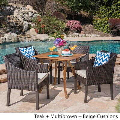 Parma Outdoor 5 Piece Acacia Wood/ Wicker Dining Set by Christopher Knight Home