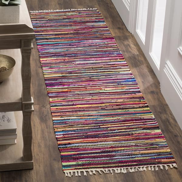 Safavieh Rag Rug Transitional Stripe Hand-Woven Cotton Multi Runner Rug ...
