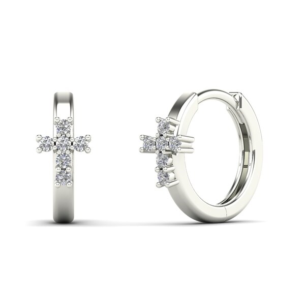 Aalilly 14k White Gold 1 8ct Tdw Diamond Cross Hoop Earrings Aalilly 14k White Gold 1 8ct Tdw Diamond Cross Hoop Earrings H I I1