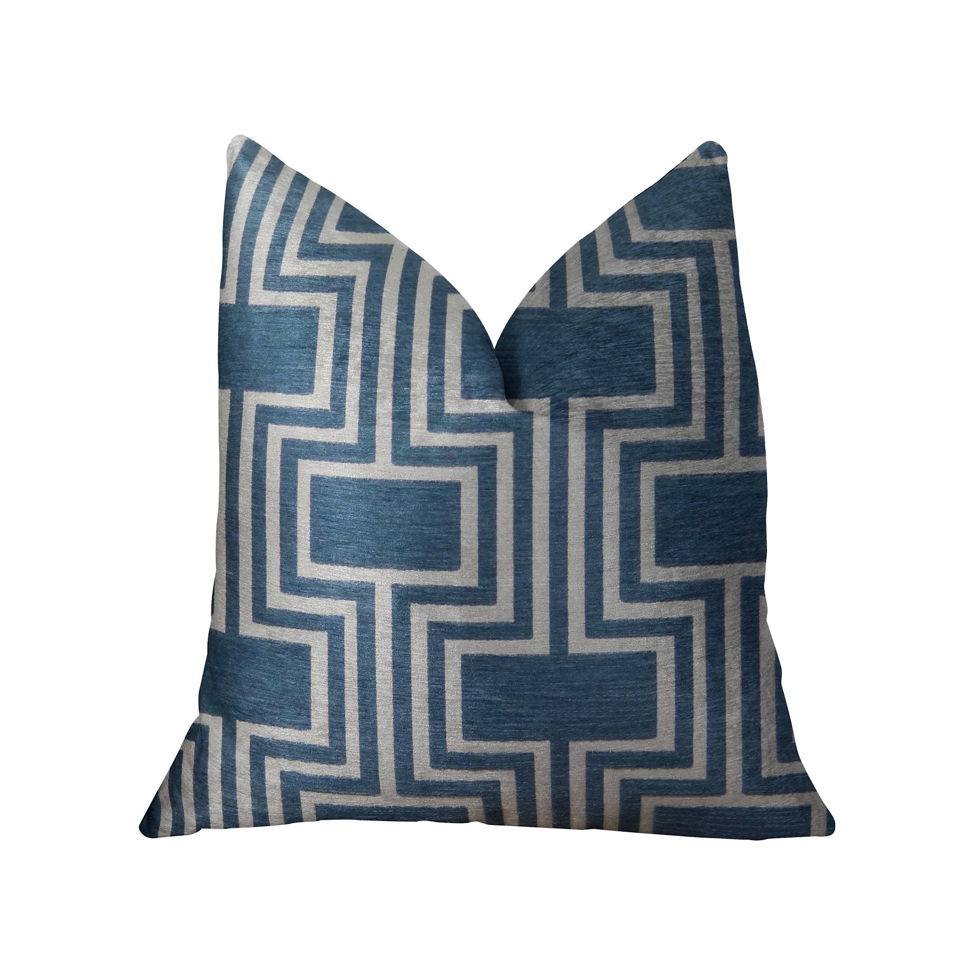 Plutus Argyle Square Blue and White Handmade Decorative Throw Pillow