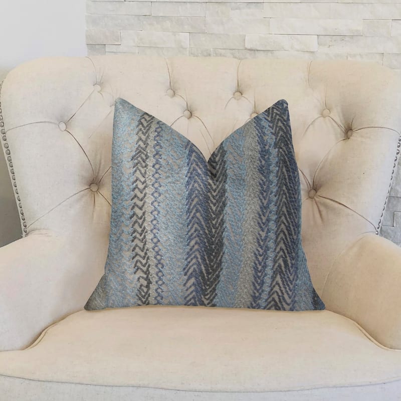 Plutus Blue Gate Gray Blue and Taupe Handmade Decorative Throw Pillow
