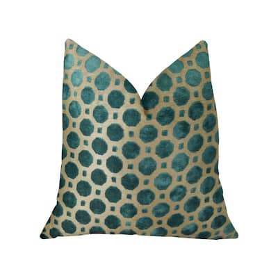 Plutus Velvet Aquamarine Turquoise and Taupe Handmade Decorative Throw Pillow