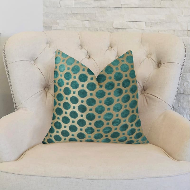 Plutus Velvet Aquamarine Turquoise and Taupe Handmade Decorative Throw Pillow