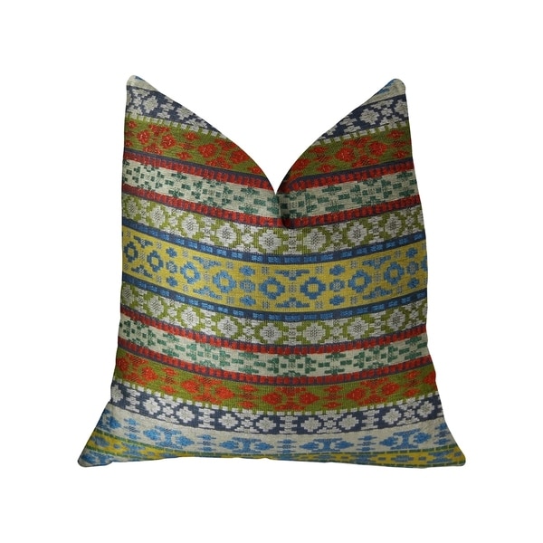 Plutus Flower Child White Blue and Red Handmade Decorative Throw Pillow