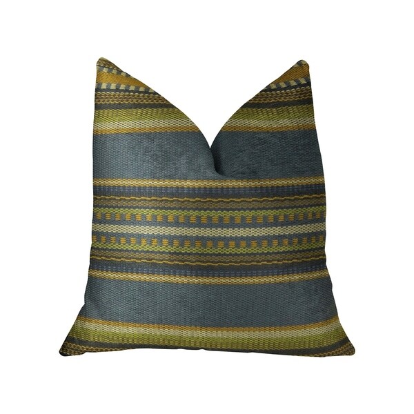 Plutus South Shore Dark Blue Olive Green and Cream Handmade Decorative Throw Pillow