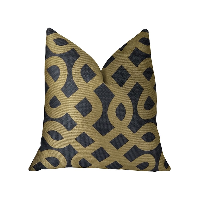 Plutus Golden Maze Black and Gold Handmade Decorative Throw Pillow - double sided  18" x 18"