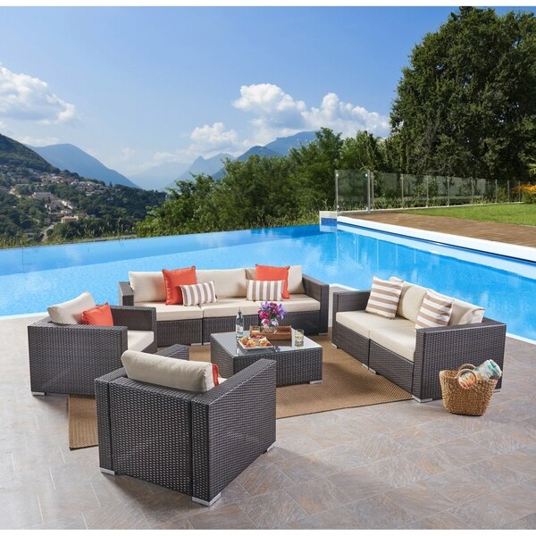 Santa Rosa Outdoor 7 Seater Wicker Sofa Chat Set by Christopher Knight Home