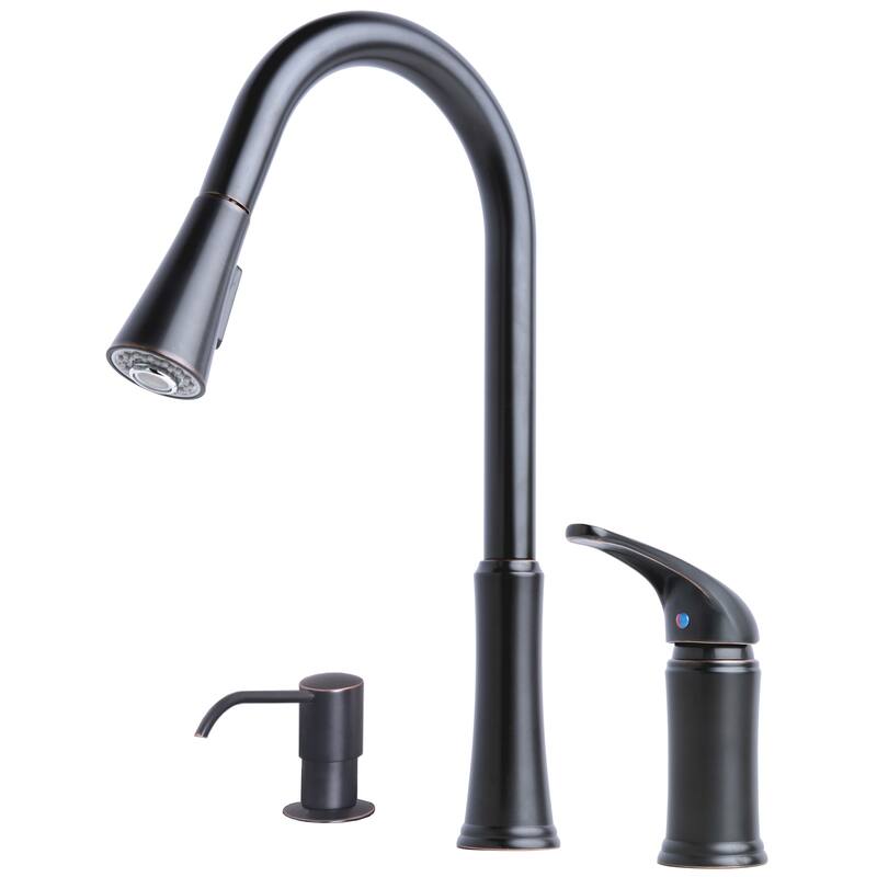 Laguna Brass Contemporary 16" Single Handle Pull-Down Kitchen Faucet With Soap Dispenser