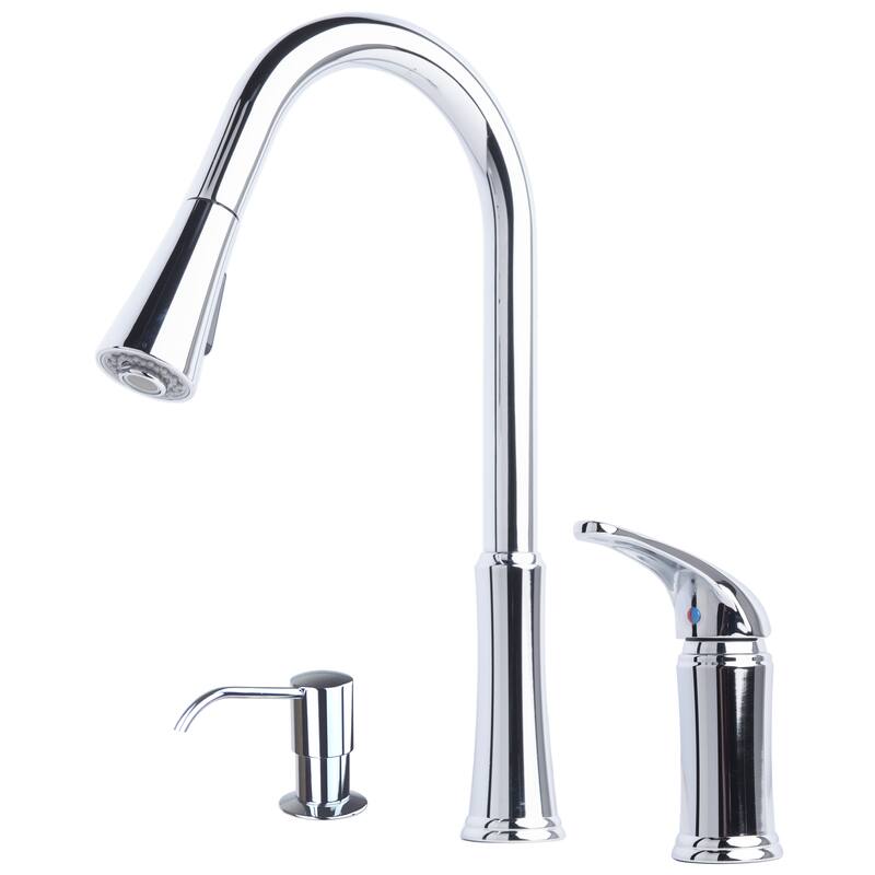 Laguna Brass Contemporary 16" Single Handle Pull-Down Kitchen Faucet With Soap Dispenser - Chrome Finish