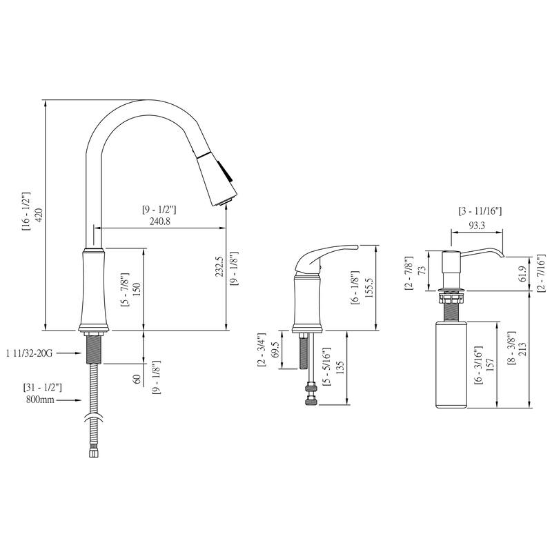 Laguna Brass Contemporary 16" Single Handle Pull-Down Kitchen Faucet With Soap Dispenser