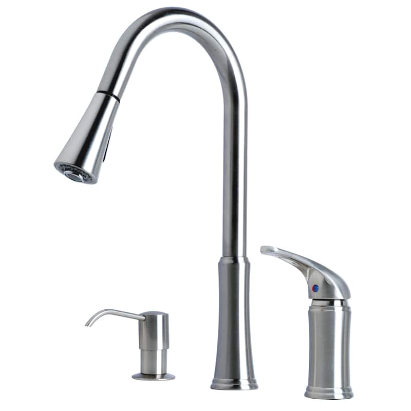 Laguna Brass Contemporary 16" Single Handle Pull-Down Kitchen Faucet With Soap Dispenser