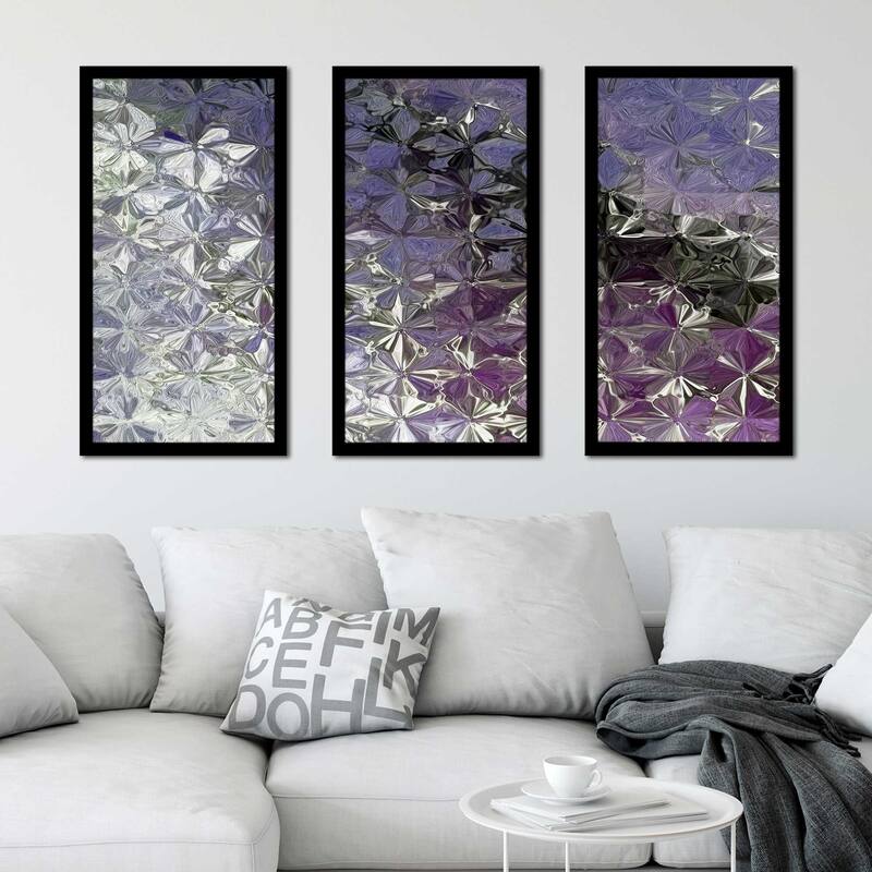 "Purple Flowers " Framed Acrylic Wall Art Set of 3