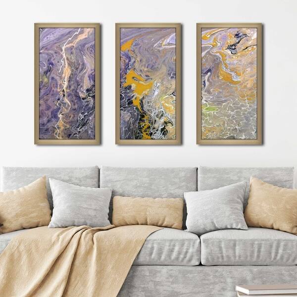 "Yellow Wave" Framed Acrylic Wall Art Set of 3 - Bed Bath & Beyond ...