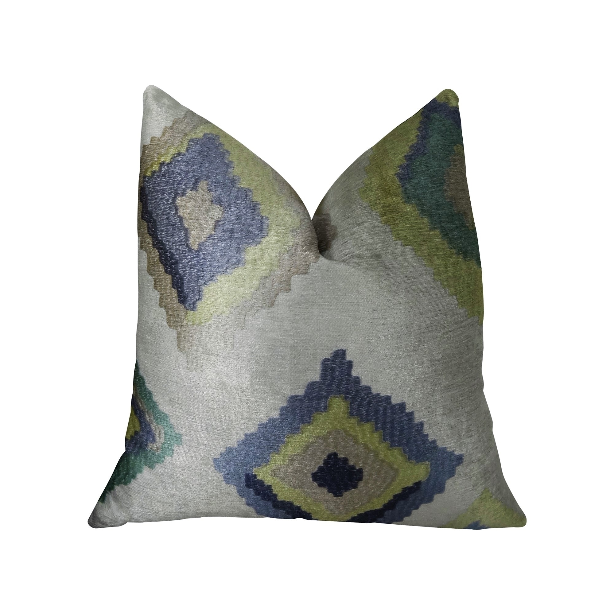 Plutus White Navy and Lime Handmade Decorative Throw Pillow