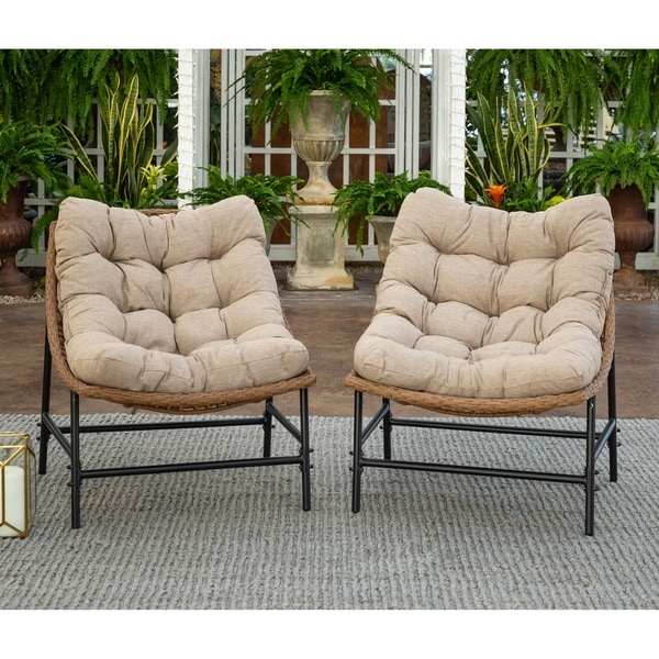 Shop Outdoor Rattan Papasan Chairs with Cushions, set of 2 - On Sale