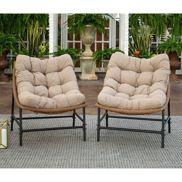 Shop Outdoor Rattan Papasan Chairs With Cushions Set Of 2 On