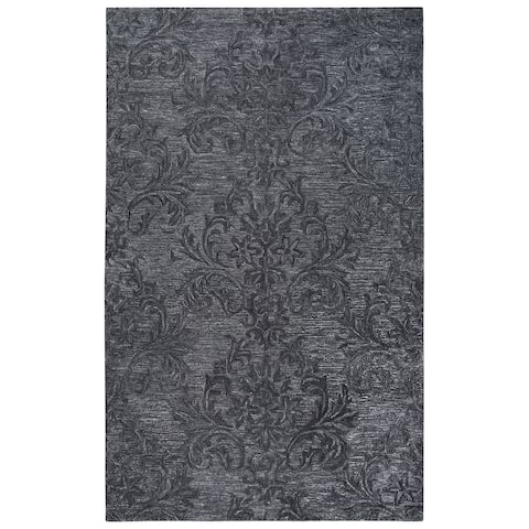Rizzy Home Fifth Avenue Dark Grey Wool Handmade Damask Rectangular Area Rug - 8' x 10'
