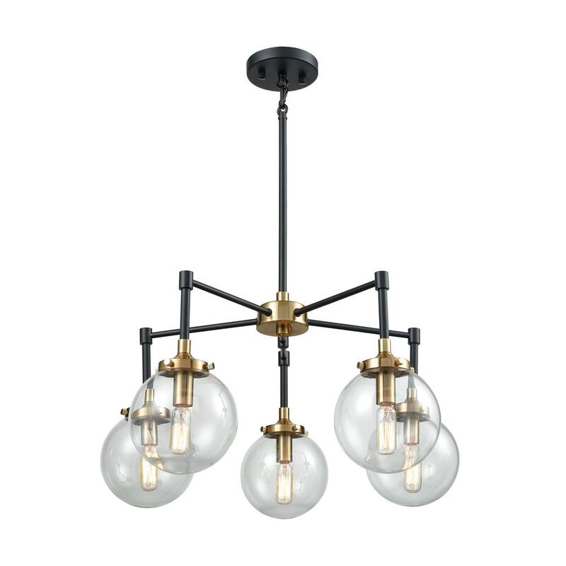 Elk Home Boudreaux Black With Clear Blown Glass 5 Light Chandelier