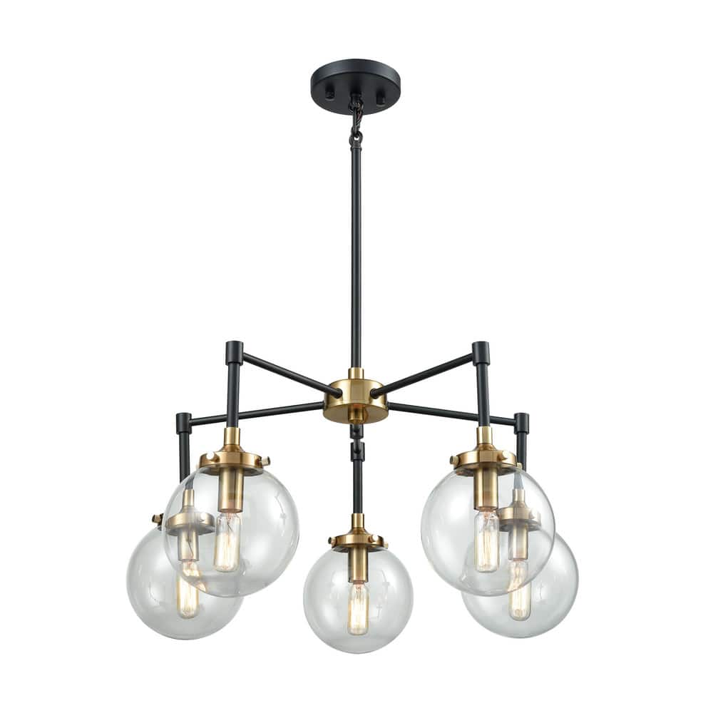 Elk Home Boudreaux Black With Clear Blown Glass 5 Light Chandelier