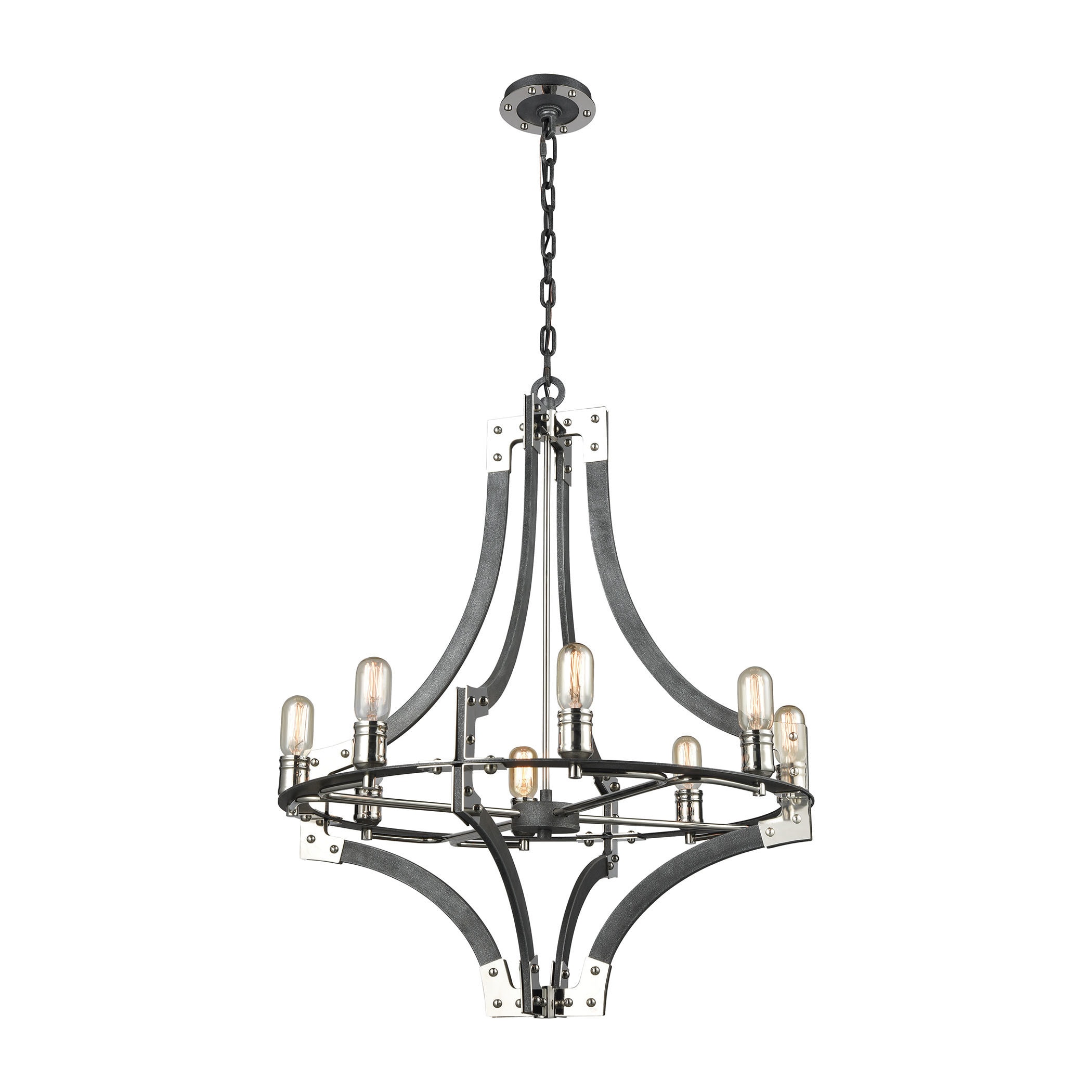 Riveted Plate 8-Light Chandelier, Silverdust Iron/Polished Nickel (Riveted Plate 8-Light Chandelier) - Chandeliers For Bedrooms by Overstock.com