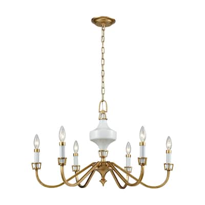 Elk Home Ceramique Antique Gold Leaf Earthenware 6 Light Chandelier