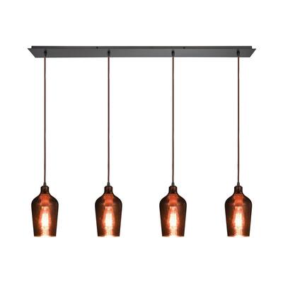 Hammered Glass 4-Light Linear Pan Pendant, Oil Rubbed Bronze