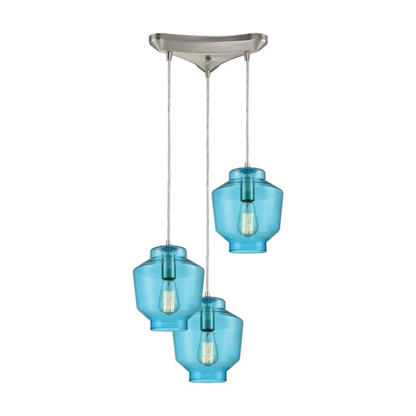 Barrel 3-Light Triangular Canopy Pendant, Satin Nickel