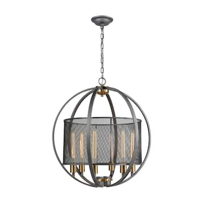 Elk Home Ellicott Weathered Zinc Glass 6 Light Chandelier