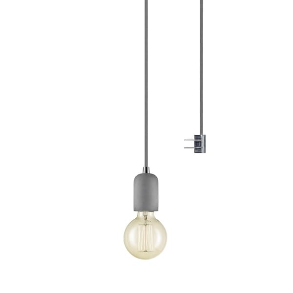 Virginia 1-Light Plug-In or Hardwire Concrete Mini Pendant, 15' Gray Woven Fabric Cord, In-Line On/Off Switch, Bulb Included
