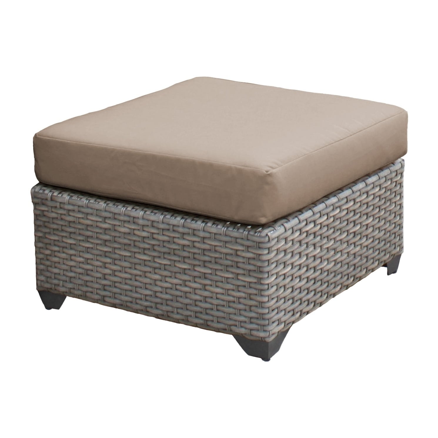 Kinbor Wicker Ottoman Seat 2 Piece Outdoor Footrest Ottoman With Dark Grey Cushions Ottomans