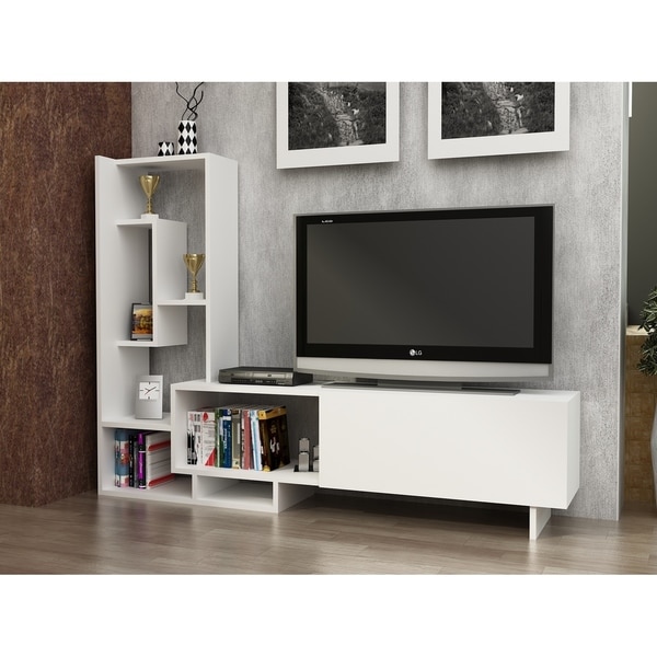 Decorotika Pegai White Wood 60 Inch Tv Stand With Bookshelves Decorotika Pegai White Wood 60 Inch Tv Stand With Bookshelves