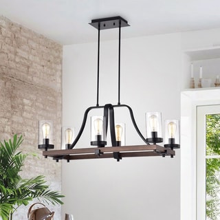 Guntel Forged Metal Multi-Light Chandelier with Glass Pillar Shades (6 OR 8 lamps) (4 to 6) - Chandeliers For Bedrooms by Overstock.com