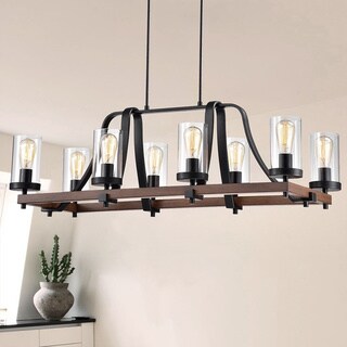 Guntel Forged Metal Multi-Light Chandelier with Glass Pillar Shades (6 OR 8 lamps) (7 to 10) - Chandeliers For Bedrooms by Overstock.com