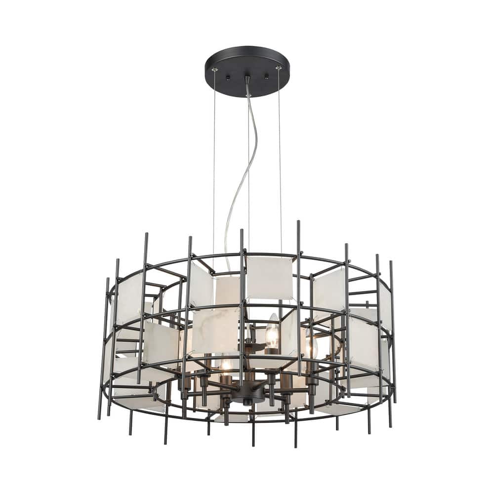 Elk Home Spanish Alabaster Dark Graphite Metal 6 Light Chandelier